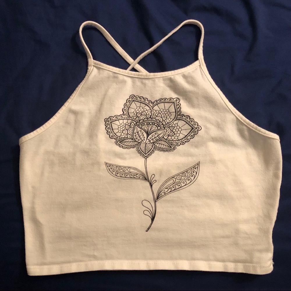 White Crop Top with Flower - L.A. Hearts